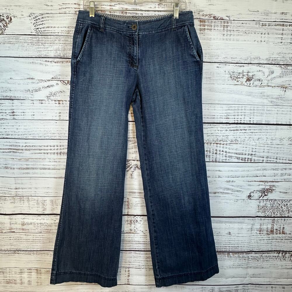 Y2K Ann Taylor Loft Wide Leg Low Rise Denim Trouser Dark Blue Jeans Womens Sz 6